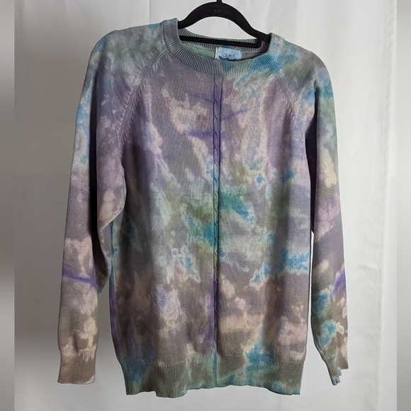 Vintage purple & teal hand dyed knit crew neck sweater - Picture 1 of 7